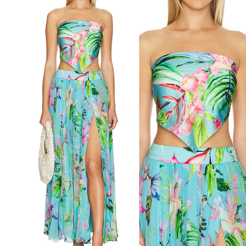 Brand New- Rococo Sand Scarf Top & Maxi Skirt In Turquoise